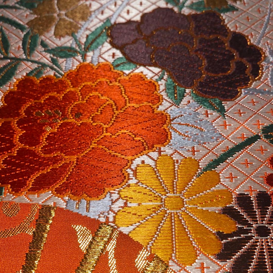 table runner 金彩扇面散らし　帯リメイク 長長尺　正絹