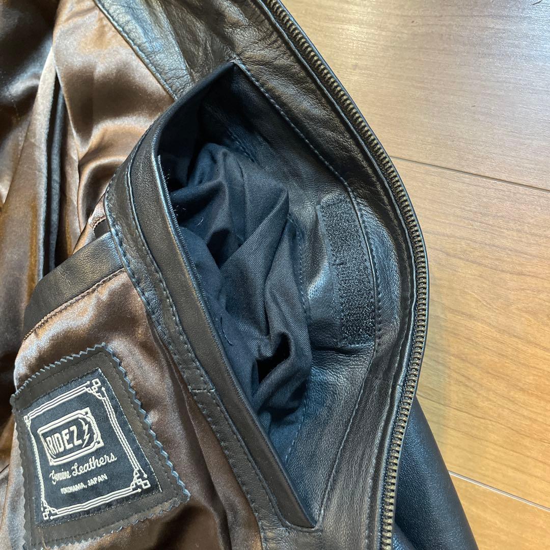 RIDEZ ブラック レザー ライダースジャケット