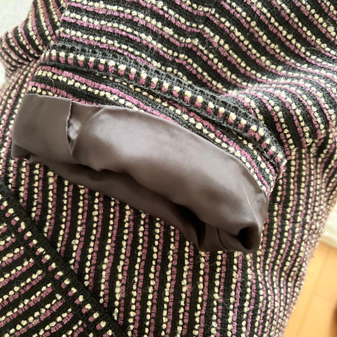 Leilian ネイビー/ホワイト ストライプ テーラードジャケット