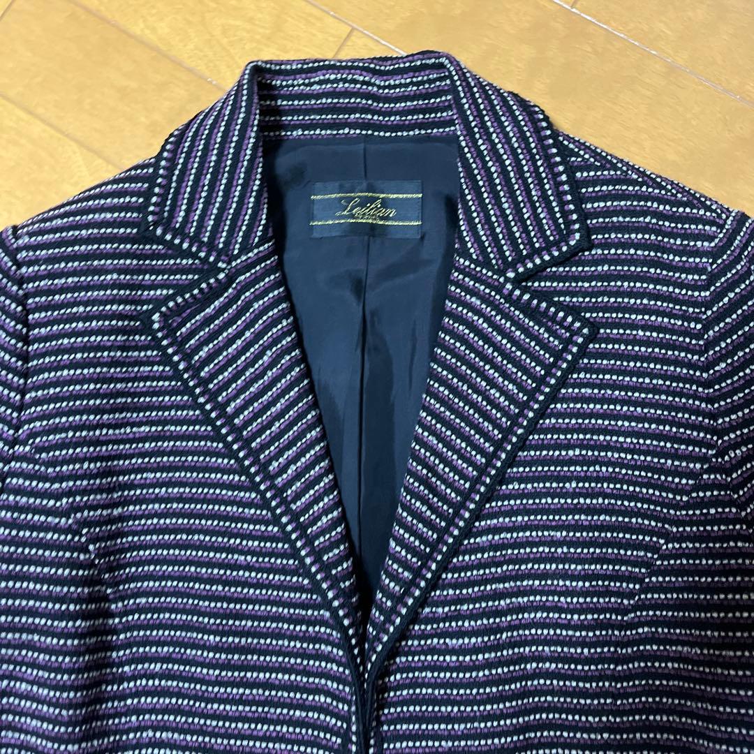 Leilian ネイビー/ホワイト ストライプ テーラードジャケット