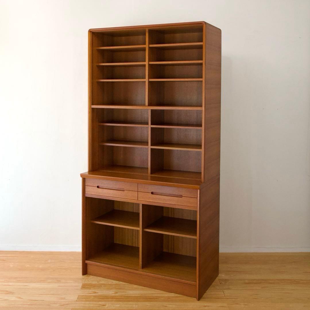 日田工芸 チーク材 食器棚 ガラスキャビネット 面取りガラス 引戸 80年代