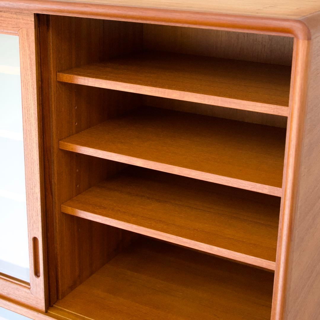 日田工芸 チーク材 食器棚 ガラスキャビネット 面取りガラス 引戸 80年代